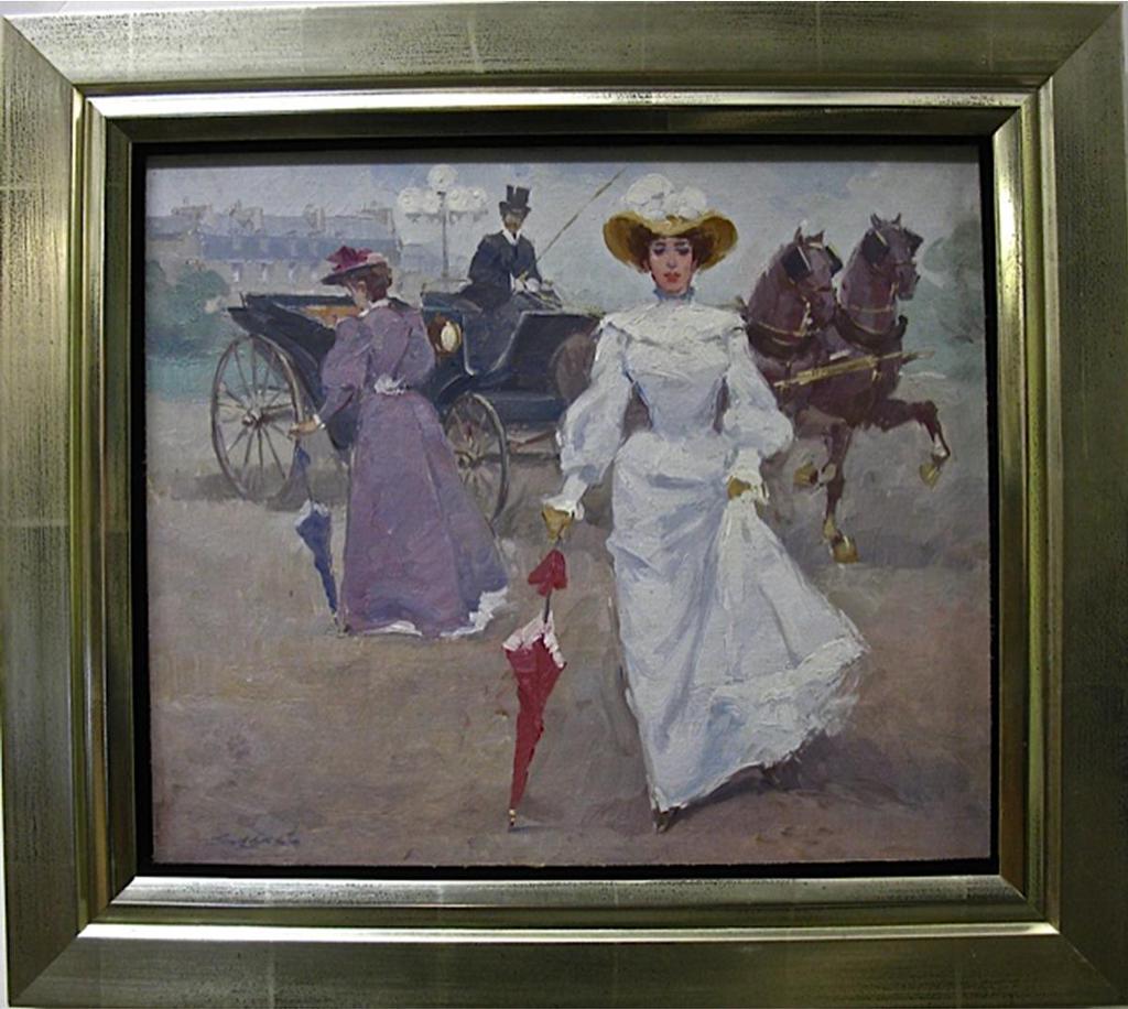 Leon Sagasta - Lady In White  Oil On Board; Signed Lower Right; Titled To Label Verso