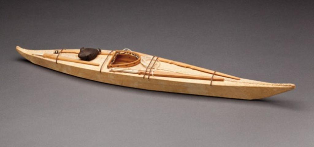 Tommy Onalik (1929) - Model kayak, early 1980s, skin, wood, ivory, twine, 2.25 x 24 x 3.125 in, 5.7 x 61 x 7.9 cm