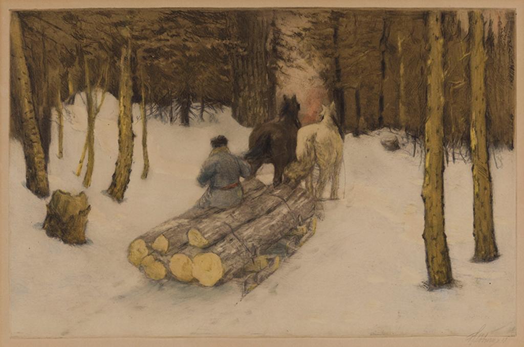 Frederick Simpson Coburn (1871-1960) - Wood Cutter and a Horse Drawn Sleigh
