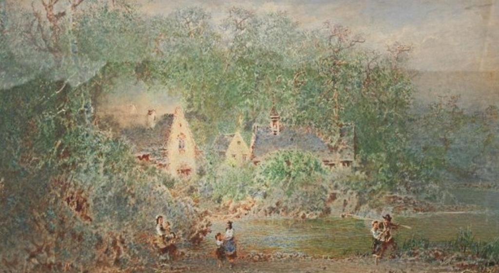 Otto Rheinhold Jacobi (1812-1901) - Family by a Lakeside Village