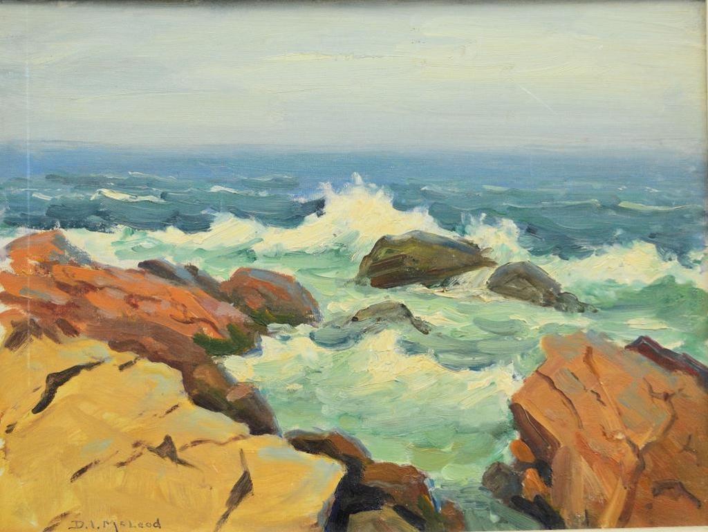 Donald Ivan Mcleod (1886-1967) - waves crashing on rocky shore