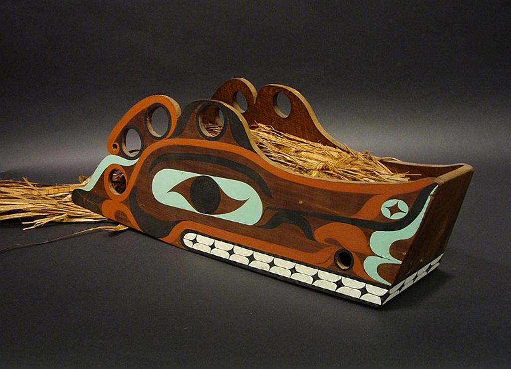 John Goodwin - a carved and polychromed Makah headdress with cedar strip hair