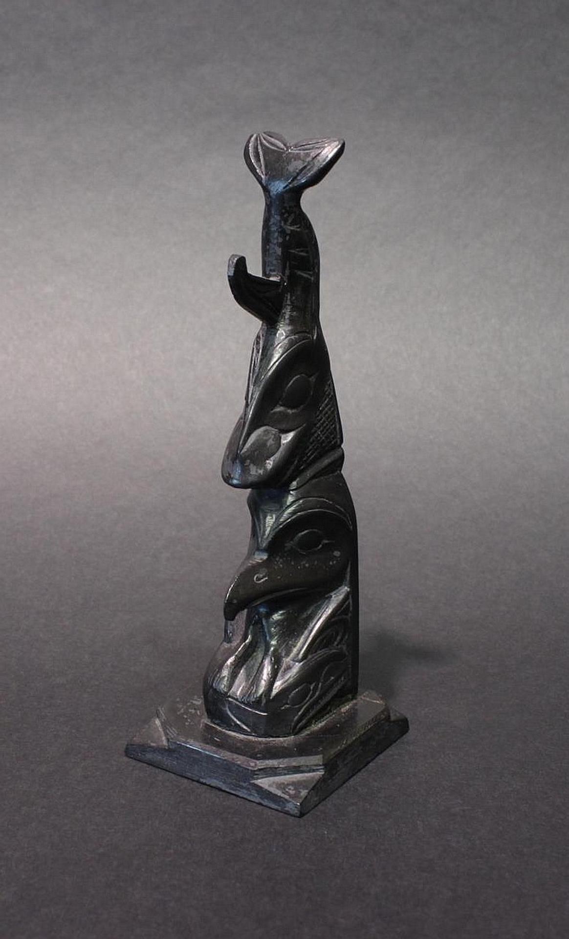 Rufus Moody (1923-1998) - argillite two figure pole depicting Killer Whale and Eagle