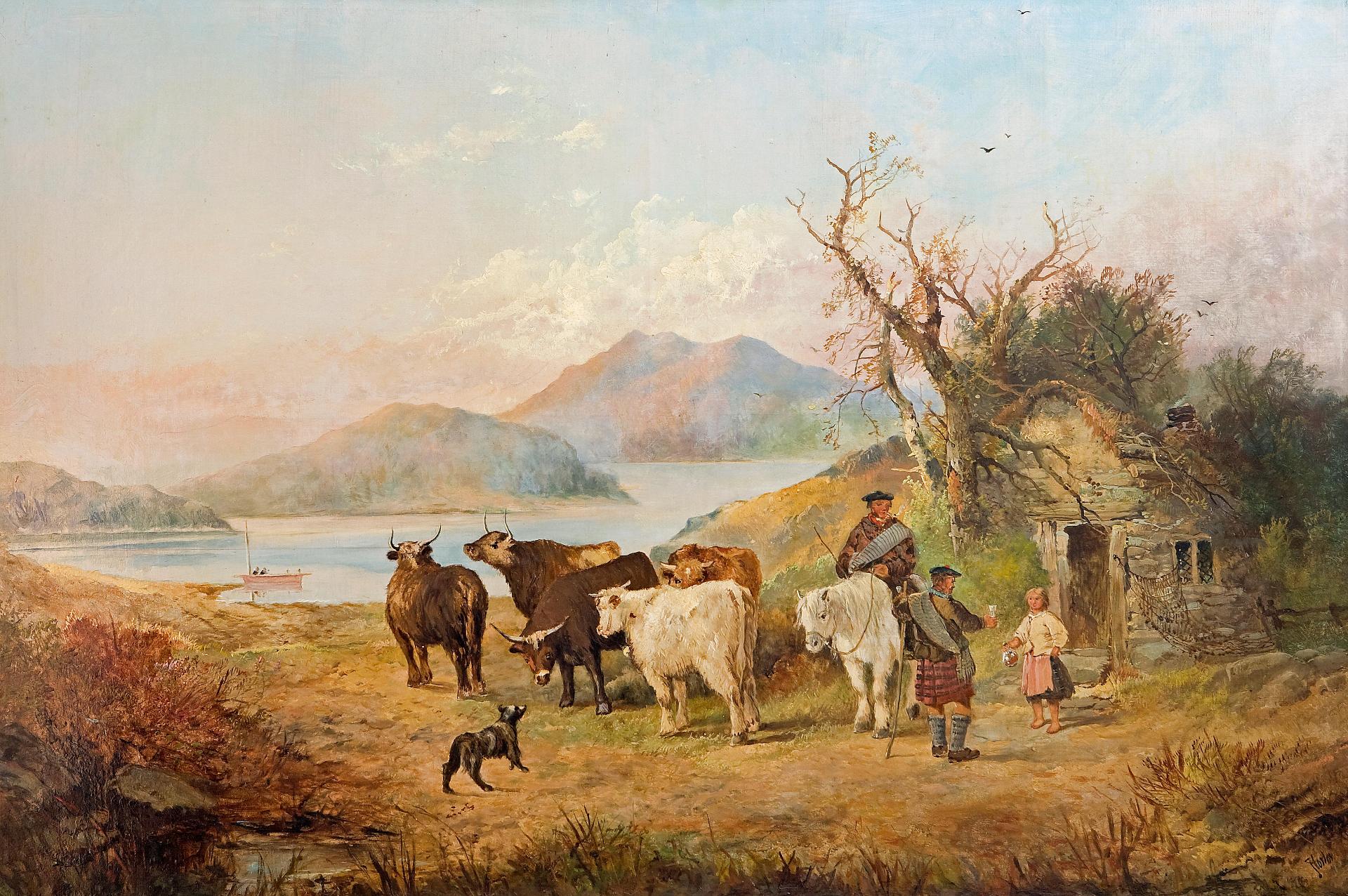 Joseph Horlor (1809-1887) - Scottish drovers seeking refreshment at a wayside bothy