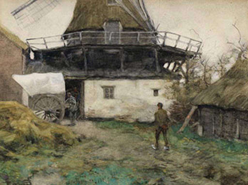 Willem Bastiaan Tholen (1860-1931) - Loading the Cart by a Dutch Windmill