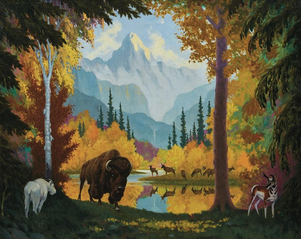 Arthur Henry Howard Heming (1870-1940) - Buffalo in Autumn Landscape