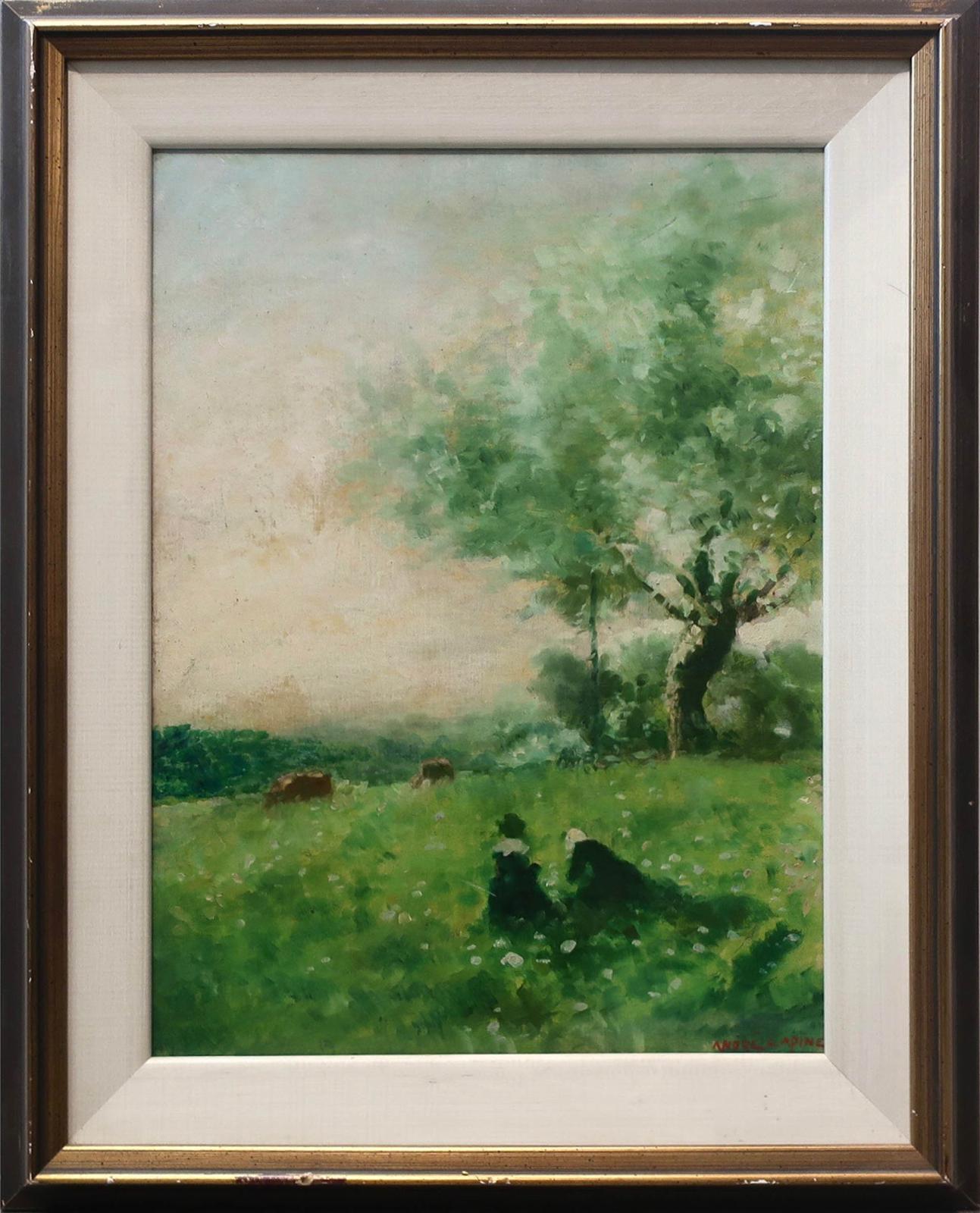 Andreas Christian Gottfried (André) Lapine (1866-1952) - Untitled (Field Study With Two Ladies And Cows)
