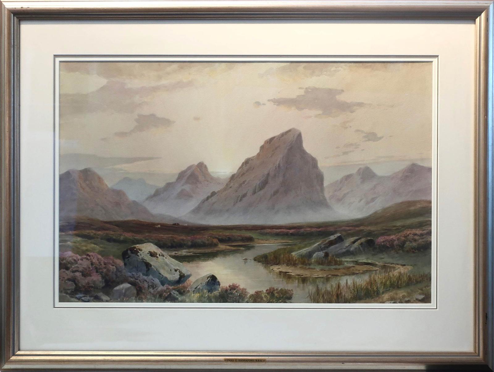Charles E. Hannaford (1863-1955) - Sundown - Glen Etive, Glen Coe, Argyllshire, Scotland