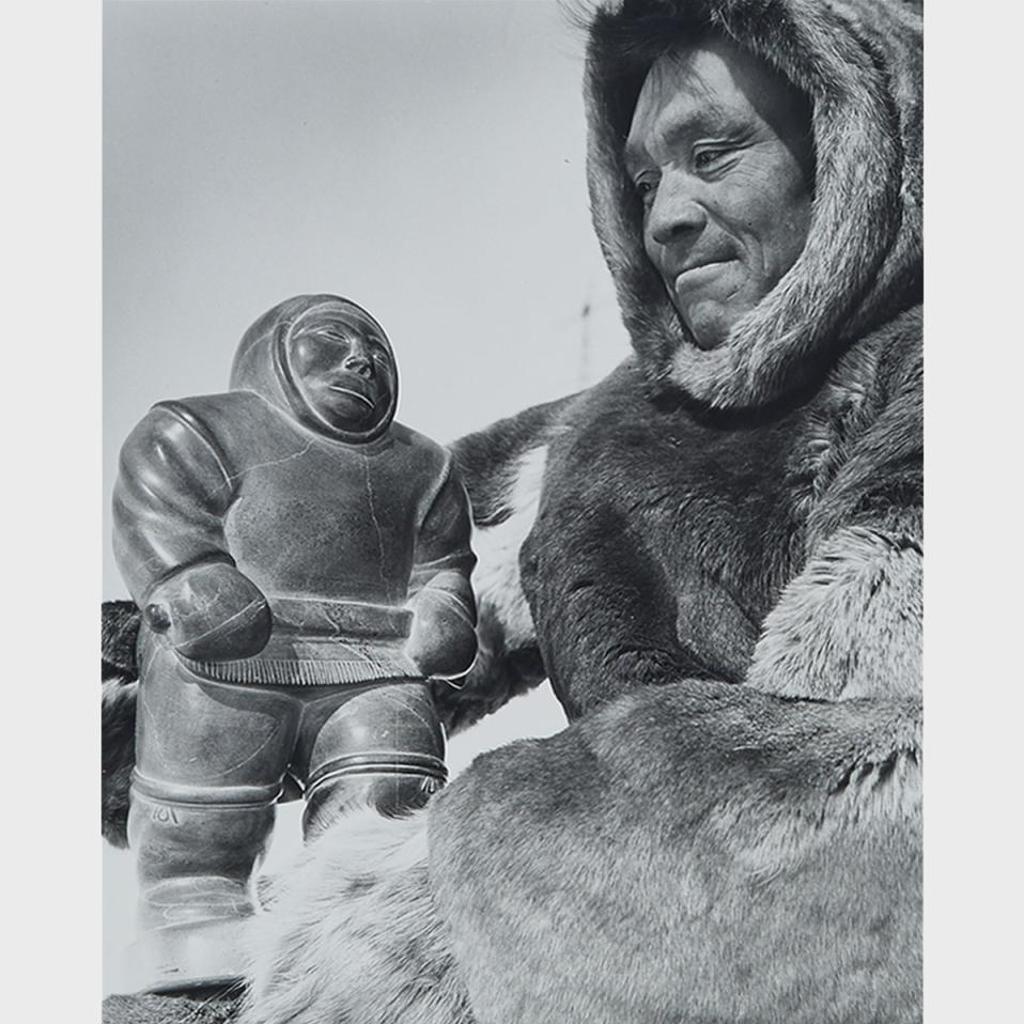 Richard Harrington (1911-2005) - Eskimo Soapstone Carver With His Work At Povungnituk, Que, 1952