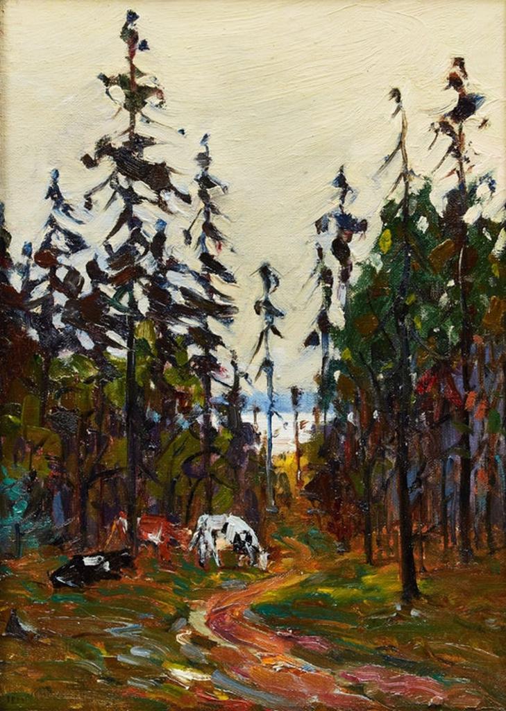 Frank Shirley Panabaker (1904-1992) - Cattle by a Path in the Woods
