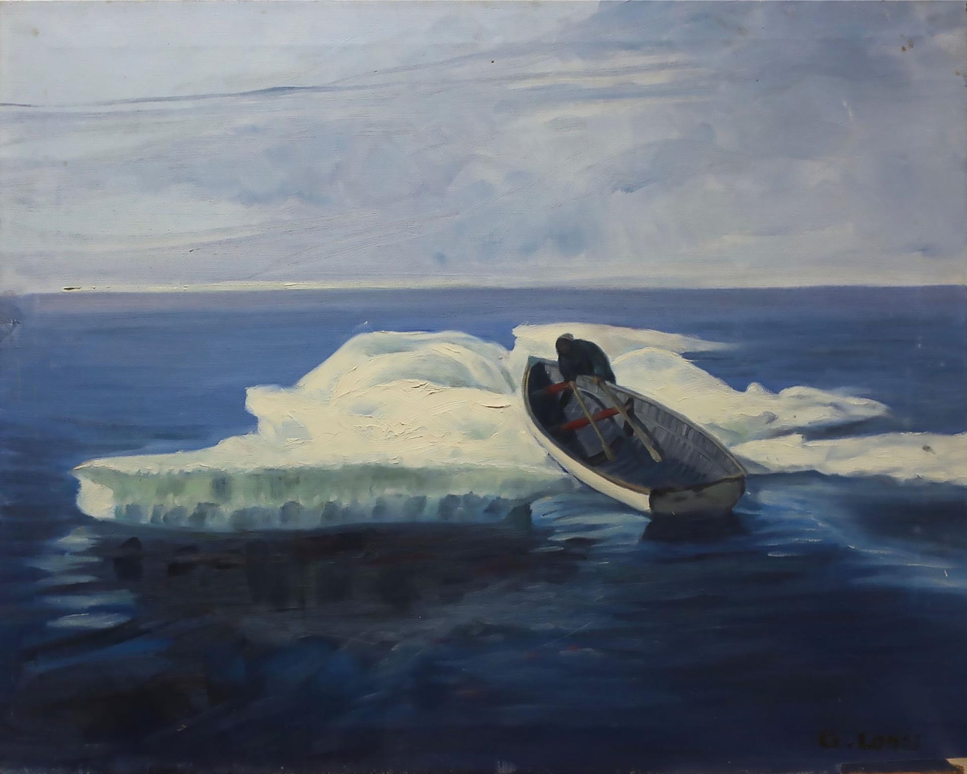 George Paul Lonn (1909-1990) - Untitled (Hunter Hauling Boat Onto Ice Floe)