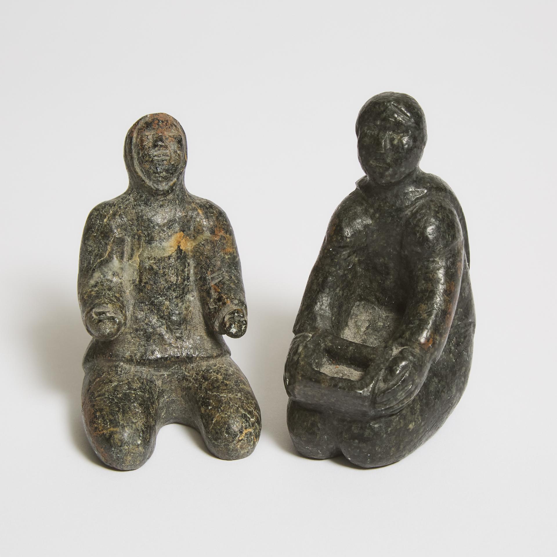 Nancy Pukingrnak Aupaluktuq (1940) - Two Kneeling Figures, One With Quilliq (Kudlik)
