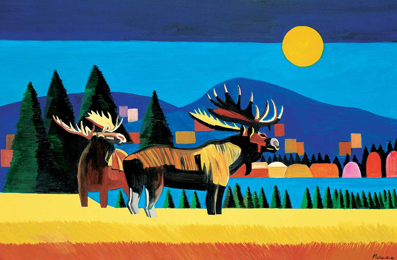 Claude Picher (1927-1998) - Moose with Moon