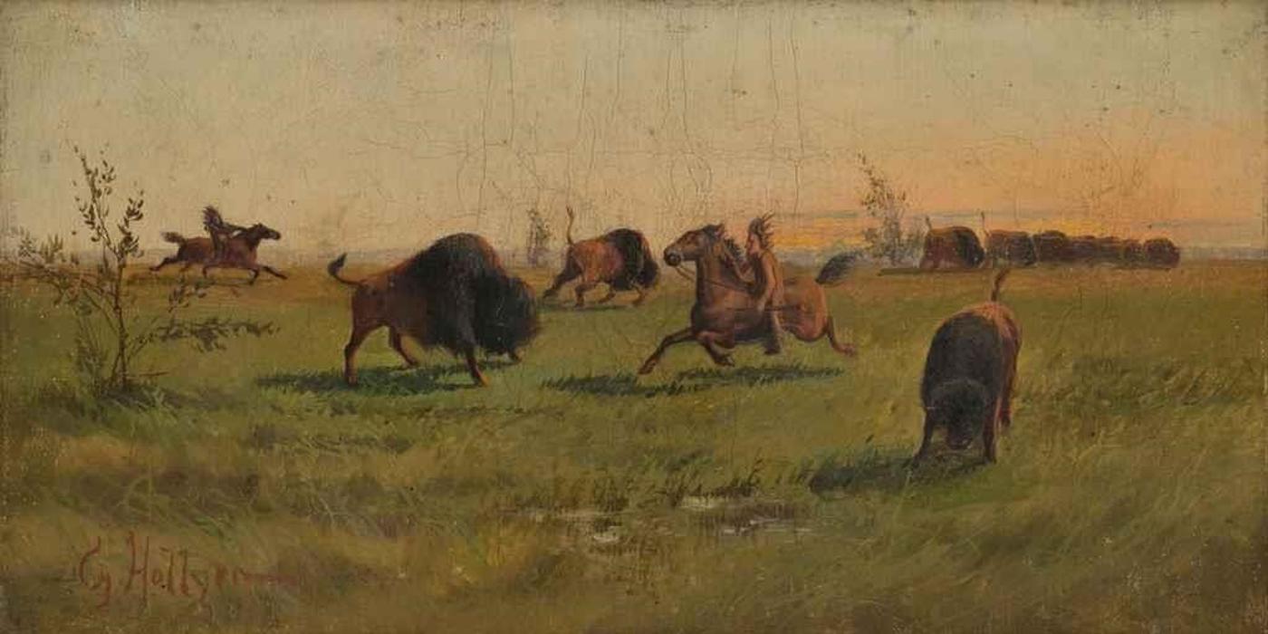 Gregory Hollyer (1871-1965) - American Hunting Scene of Buffalo