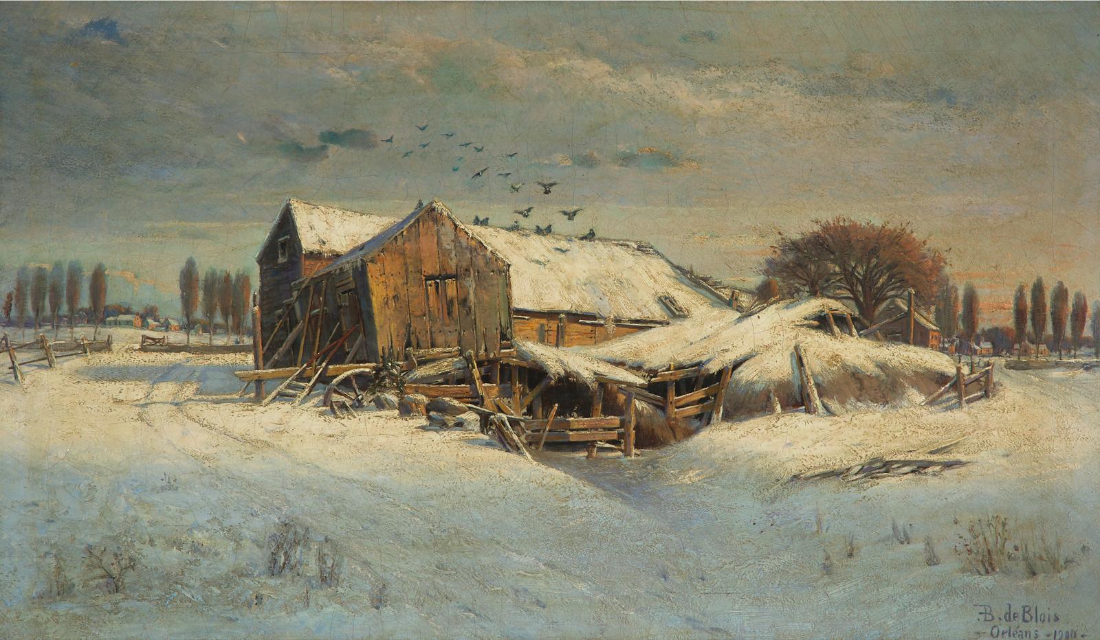 François B. de Blois (1829-1913) - Farm In Snow, Orléans, 1900
