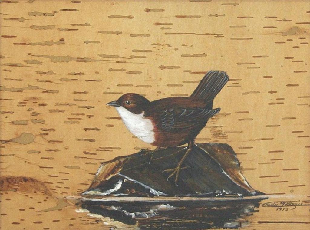 Charlie McKenzie - Bird a River Stone, oil on birchbark,