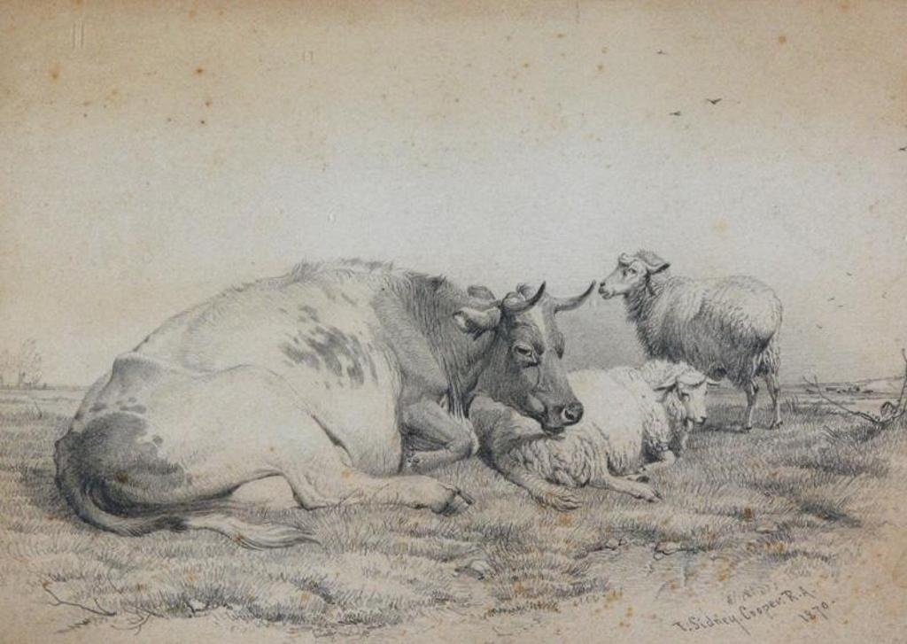 Thomas Sydney Cooper (1803-1902) - A Cow And Two Sheep In A Field; 1870