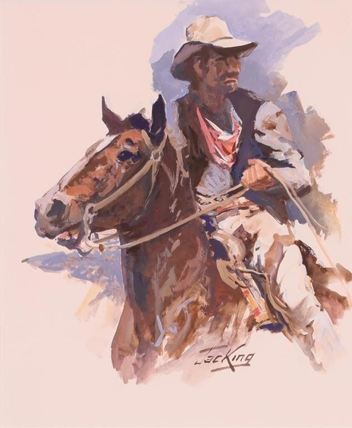 Jack [Jac] Elmo King (1920-1998) - Portrait Of A Cowboy On His Horse