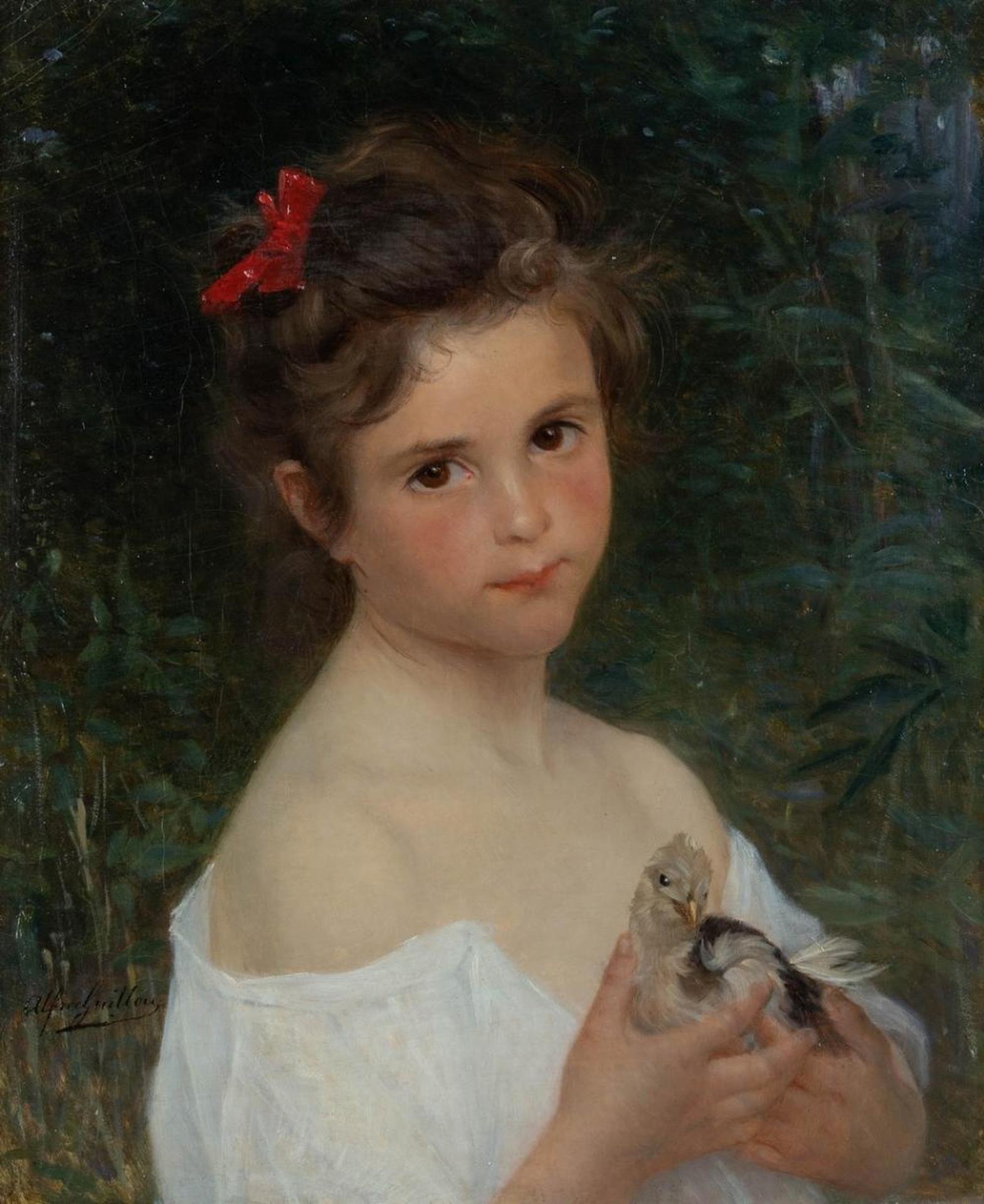 Alfred Guillou (1844-1926) - Young Girl with Bird