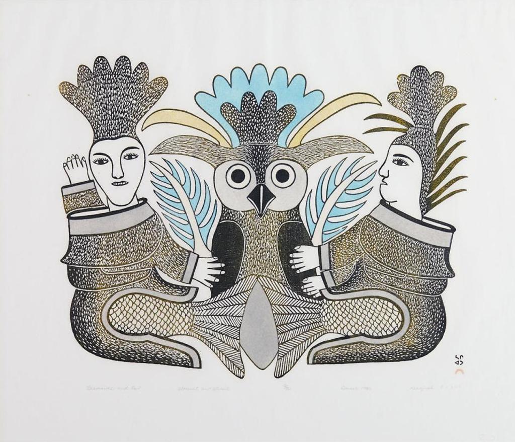 Kenojuak Ashevak (1927-2013) - Seamaids With Owl