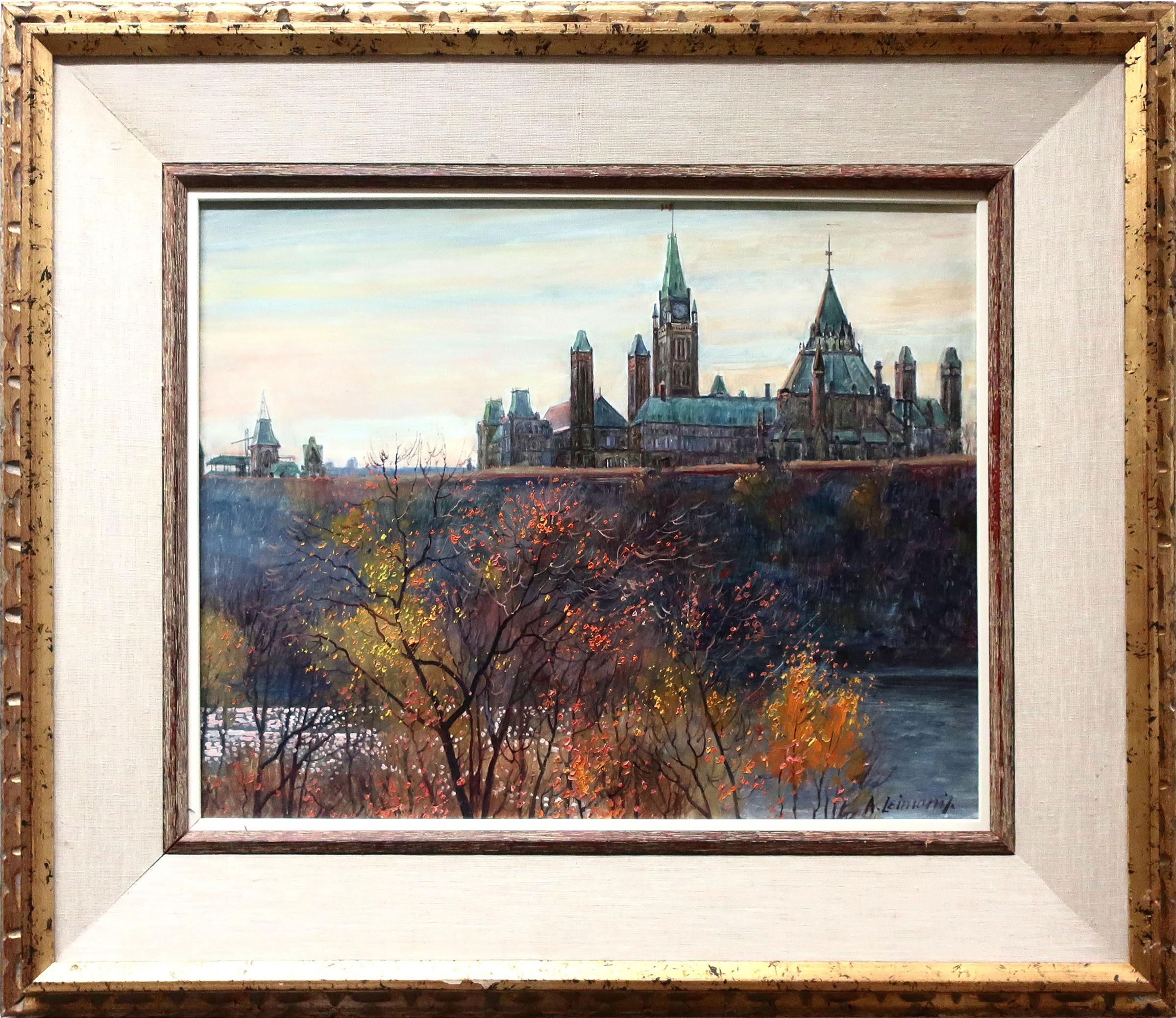 Andris Leimanis (1938) - Morning Light In Late Fall (A Dramatic View Of The Parliament Seen From The Edge At Major's Hill Park)