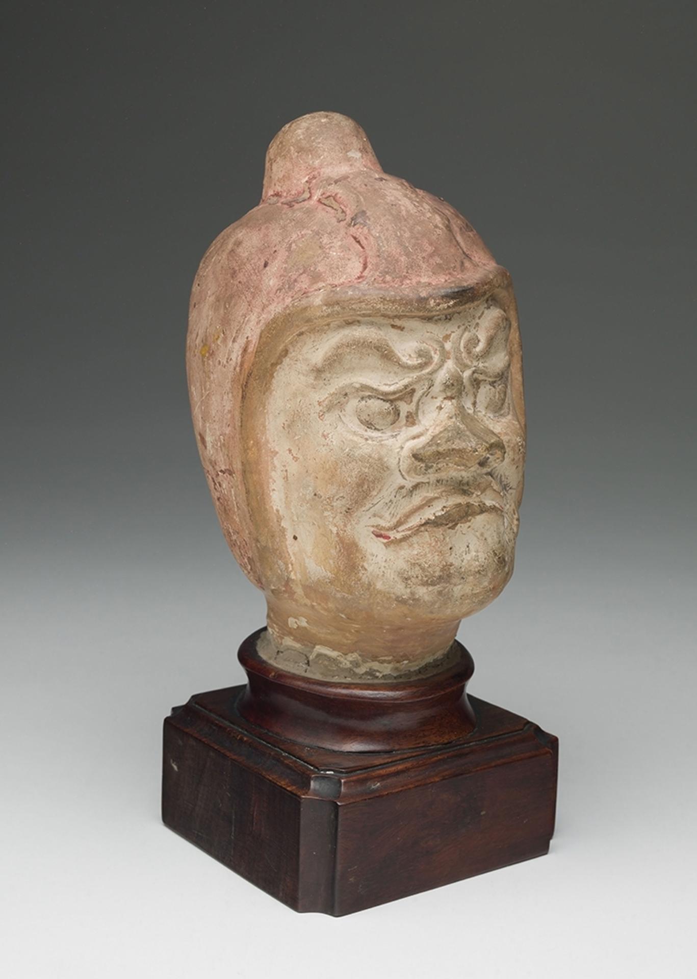 Chinese Art - Chinese Painted Earthenware Head of a Guardian, Tang Dynasty (618-907)
