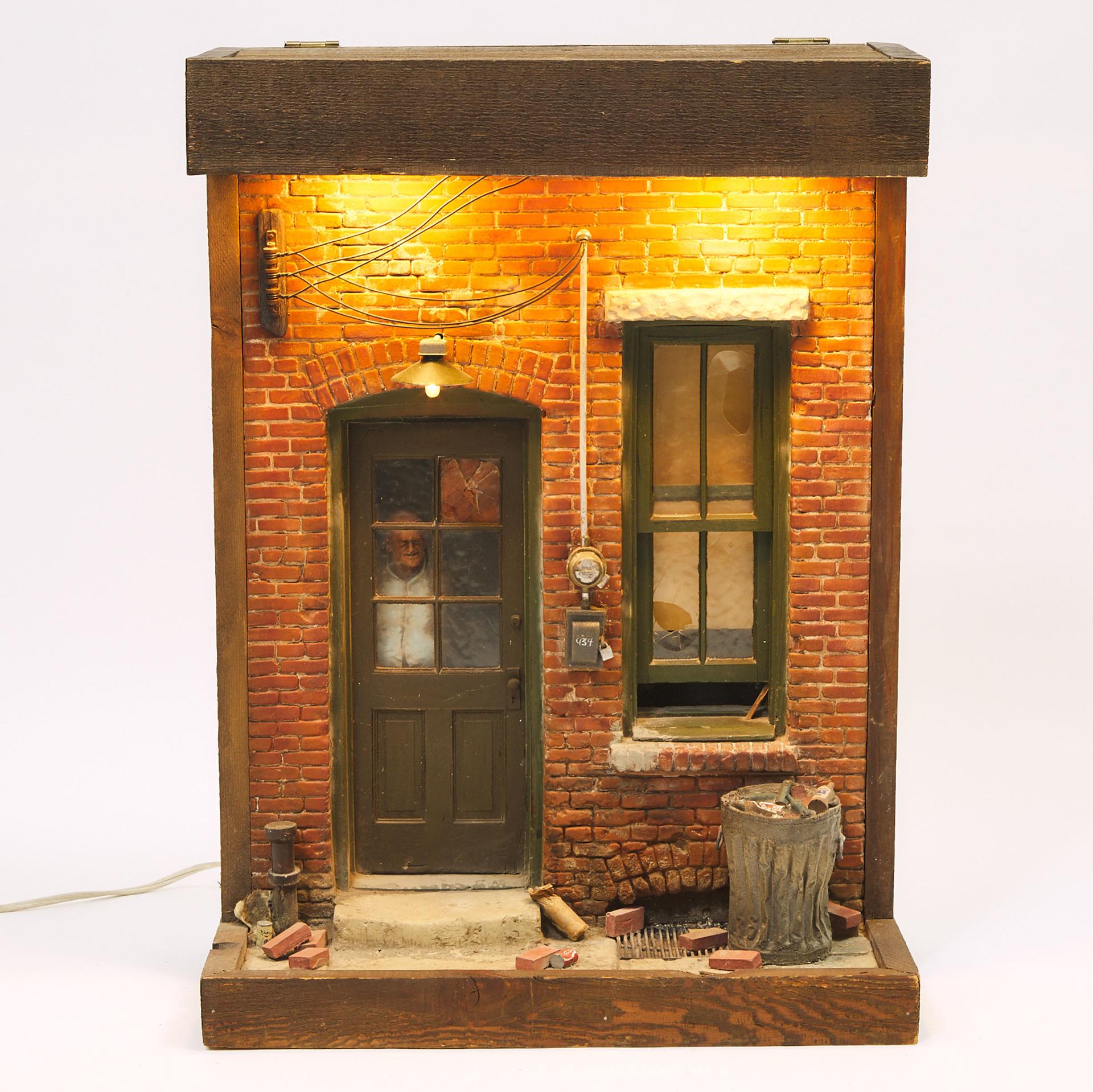 Michael Garman (1938) - Cityscape Diorama Of A Victorian Row House In Decay And Its Lone Occupant