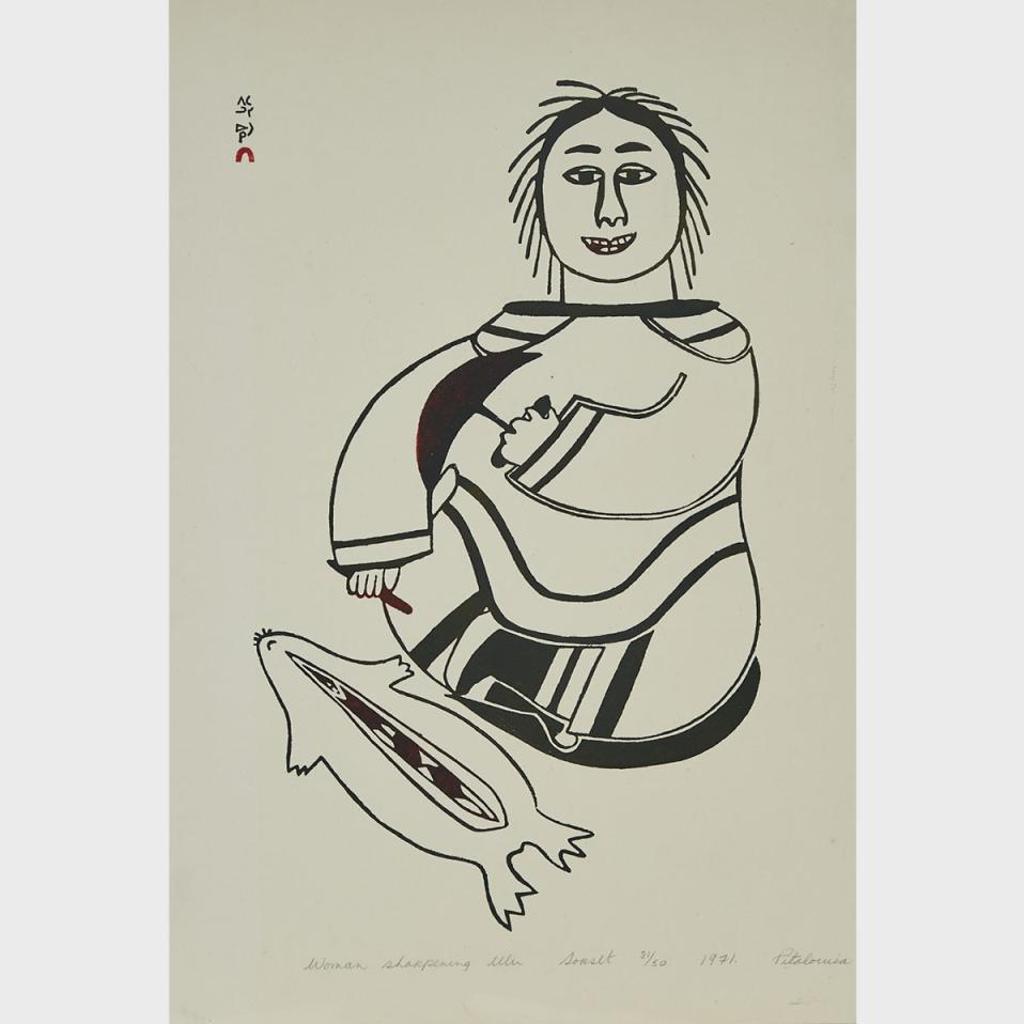 Pitaloosie Saila (1942-2021) - Woman Sharpening Ulu