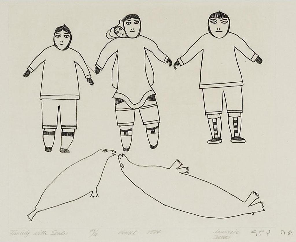 Jamasie Teevee (1910-1985) - Family With Seals