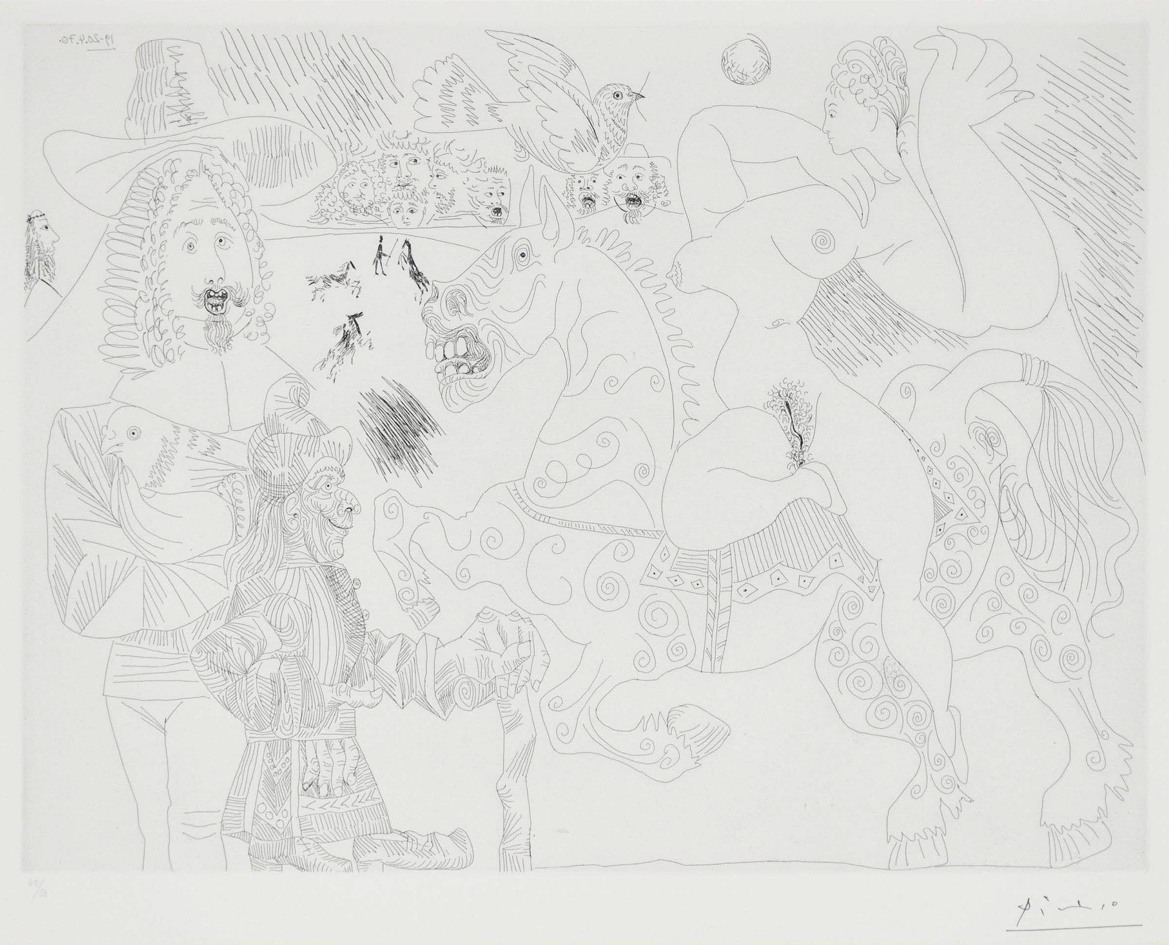 Pablo Ruiz Picasso (1881-1973) - Dressage Au Cirque, Avec, Au Premier Plan, Ecuyère, Magicien, Fauconnier Et La Colombe De Noé, From