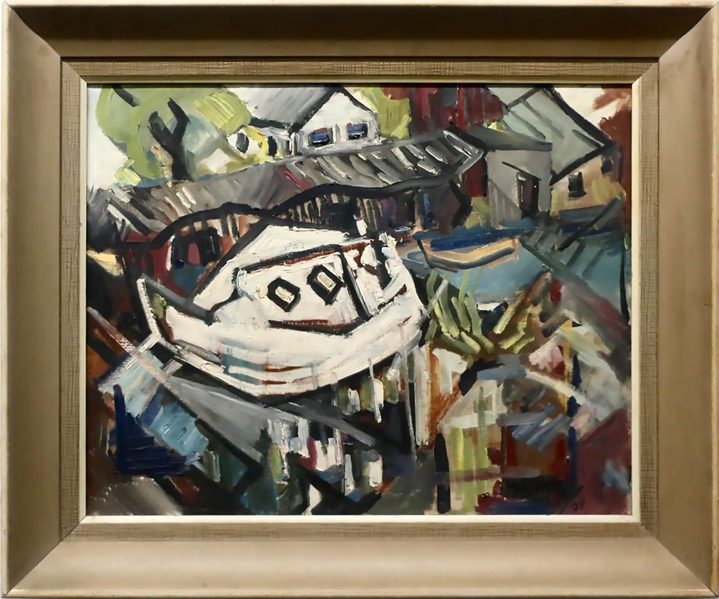 Philippa Mary Burrows Faulkner (1917-2001) - Untitled (White Boat At Dock)