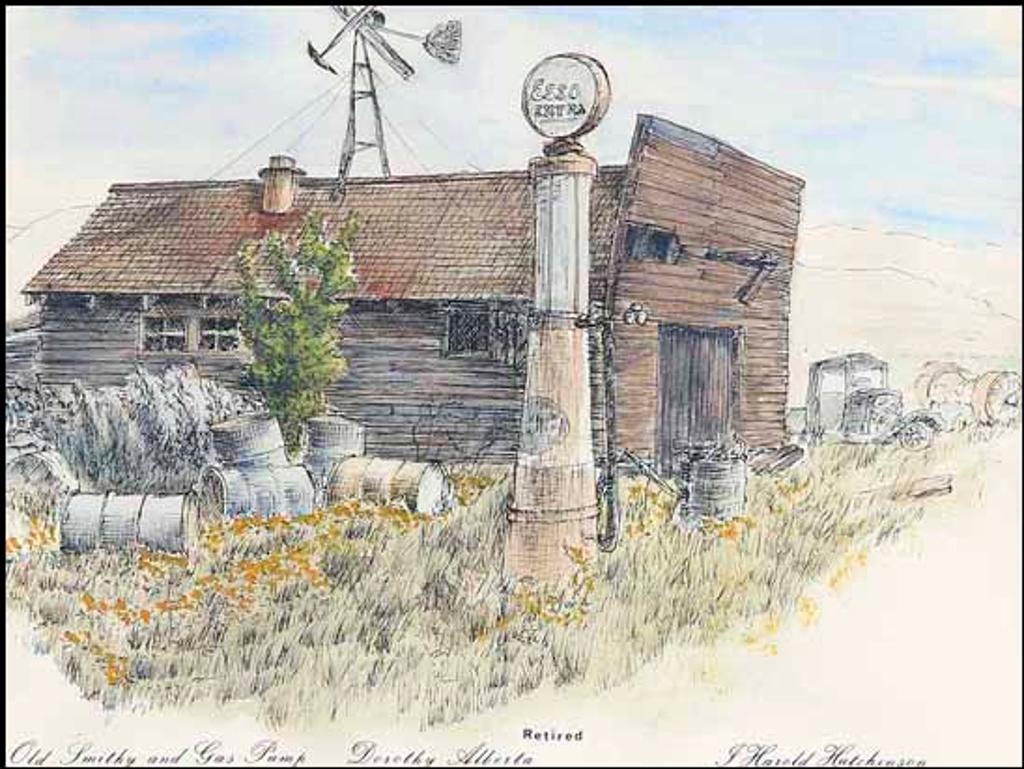 J. Harold Hutchinson - Old Smithy and Gas Pump, Dorothy, Alberta (01018/2013-1892)