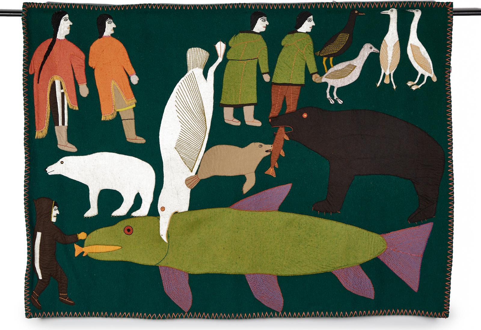 Janet Kigusiuq (1926-2005) - Untitled (Figures, Animals And Fish)