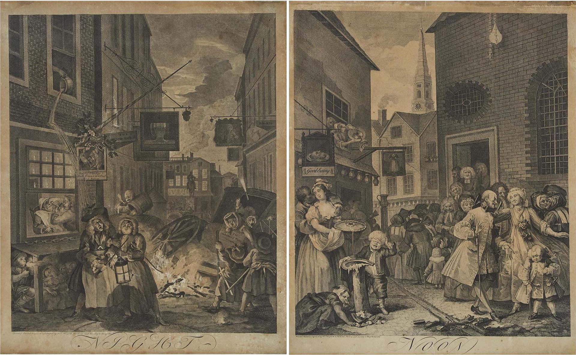 William Hogarth (1697-1764) - Noon; Night, (From The Four Times Of The Day), 1738 [paulson, 153; 155]