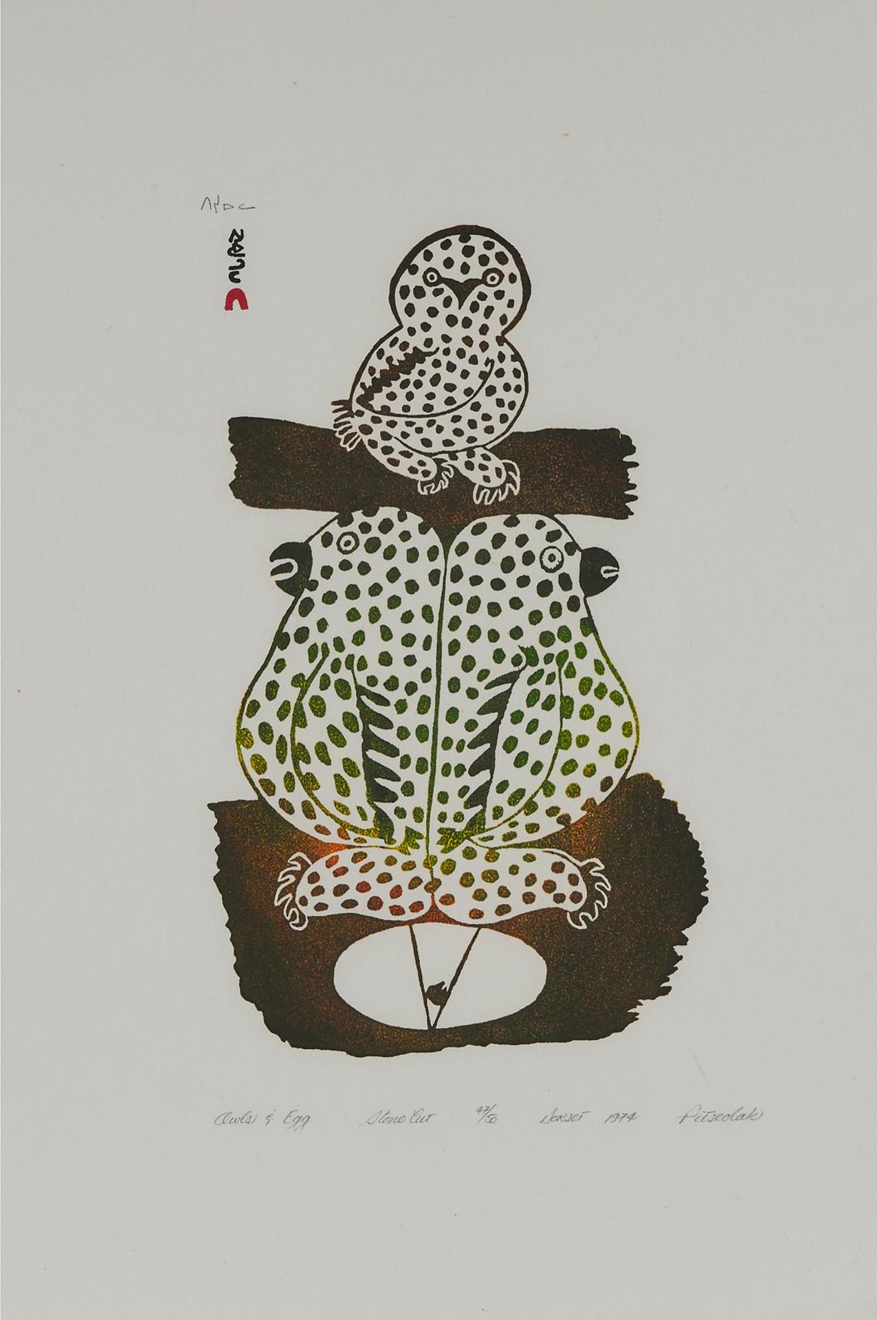 Pitseolak Ashoona (1904-1983) - Owls And Egg