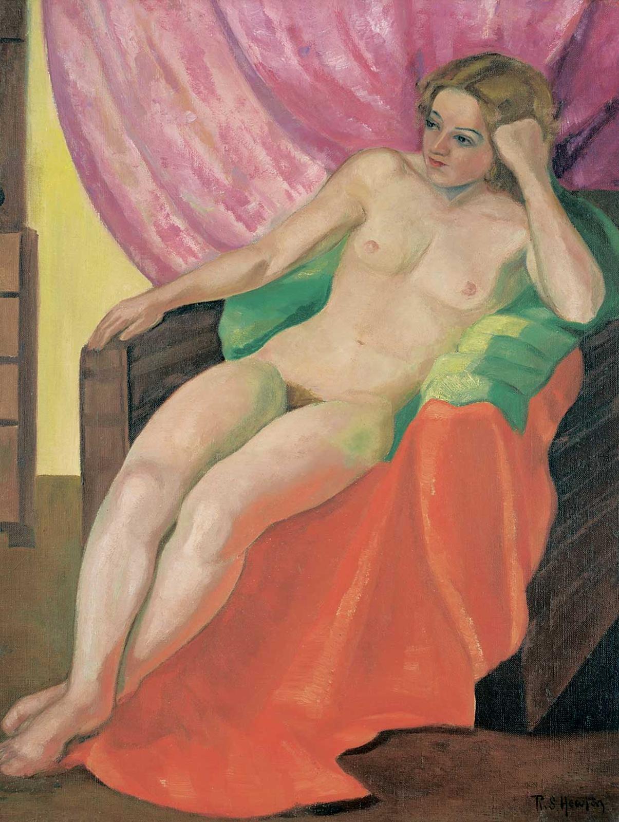 Randolph Stanley Hewton (1888-1960) - Untitled - Nude on Colourful Throws