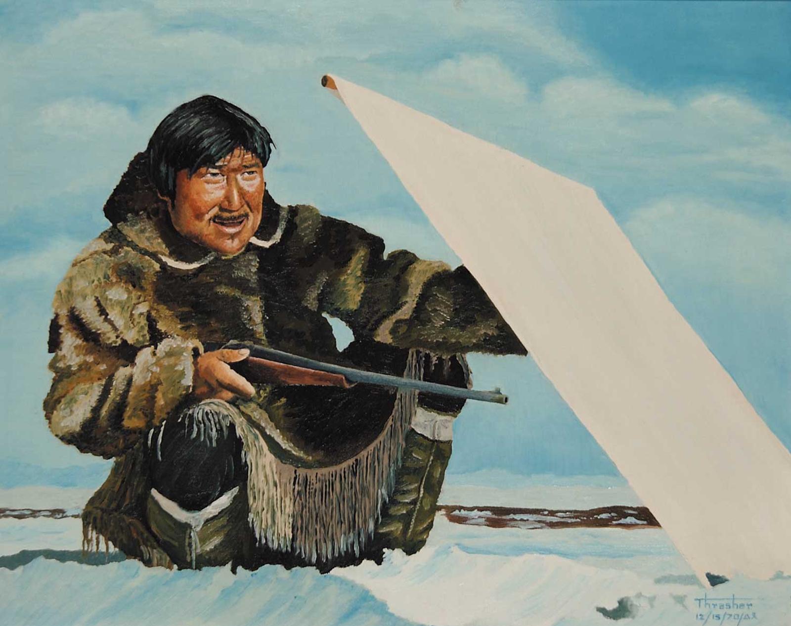 Mona Thrasher (1942-2013) - Untitled - Inuit Hunter at the Blind