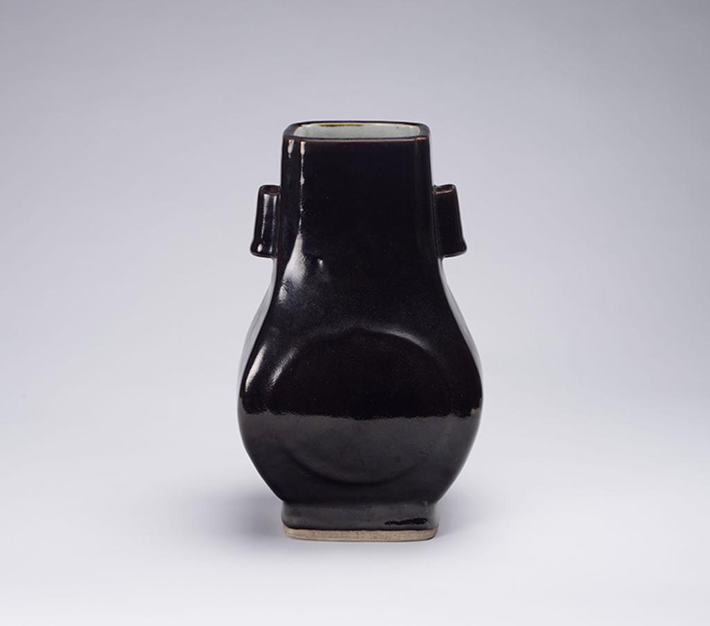 Chinese Art - A Chinese Mirror Black Glazed Vase, Fanghu, Early 20th Century