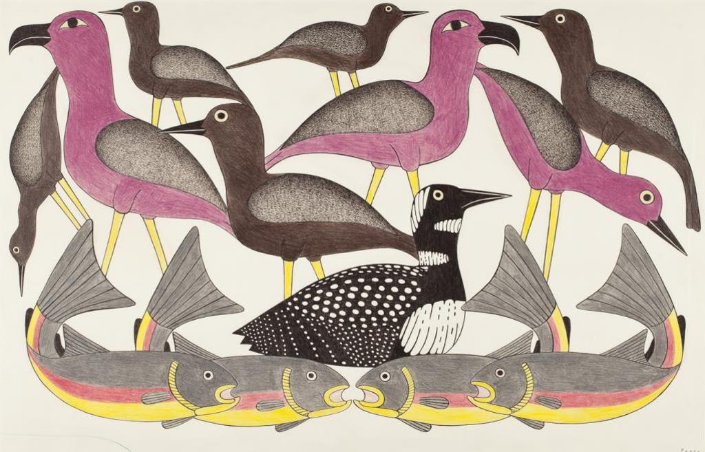 Kenojuak Ashevak (1927-2013) - Untitled (Birds and Fish), C. 1990
