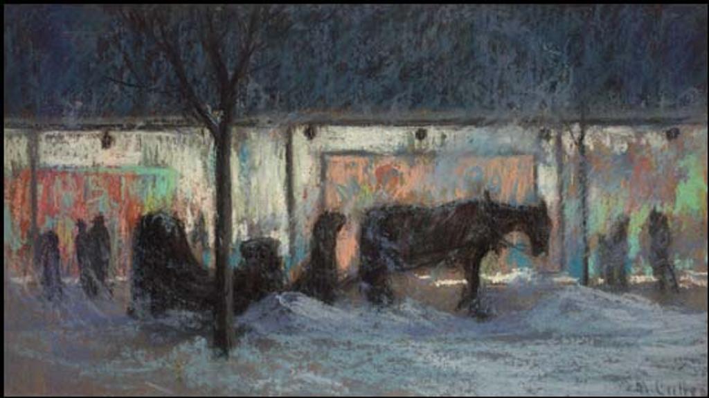 Maurice Galbraith Cullen (1866-1934) - The Cab Stand at Night, Montreal