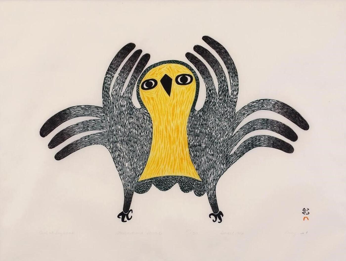 Lucy Qinnuayuak (1915-1982) - Owl At Daybreak; 1982