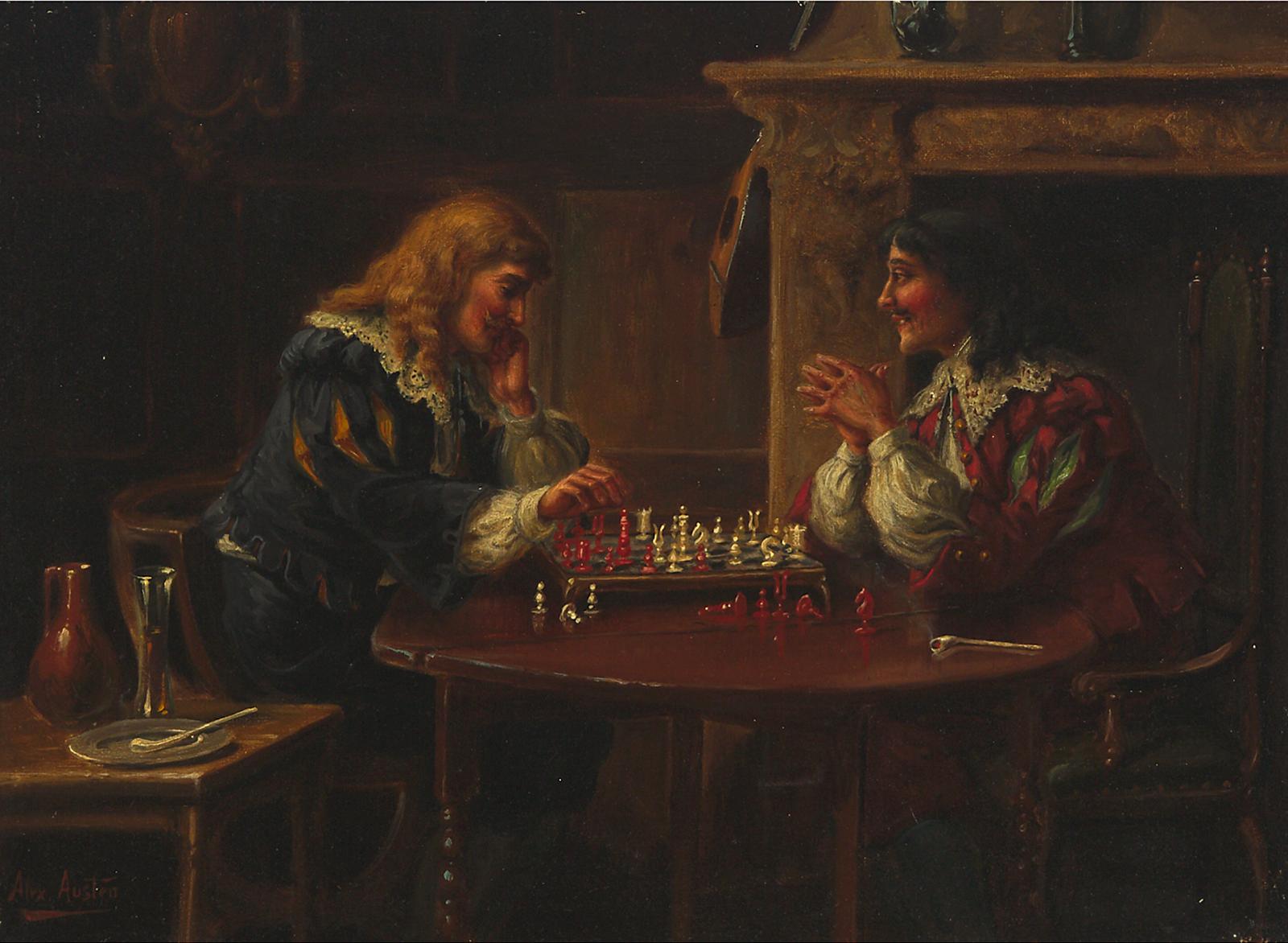 Alex Austen (1859-1924) - Cavaliers Playing Chess