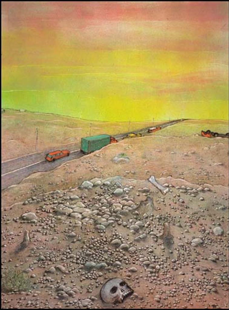 William Kurelek (1927-1977) - Temptation in the Desert: Risky Driving