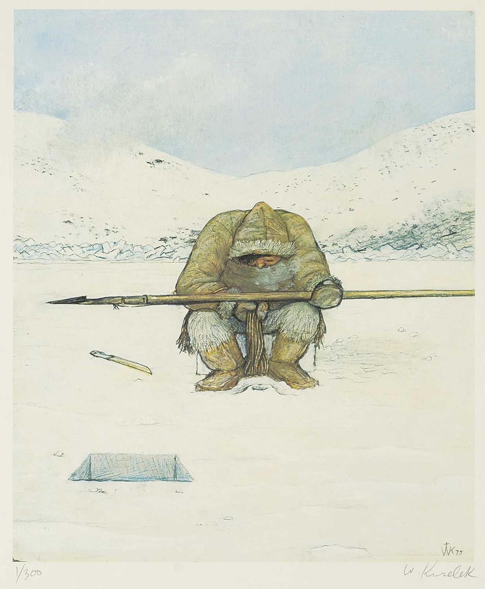William Kurelek (1927-1977) - Untitled - Hunter Awaiting Seal at Breathing Hole  #1/300