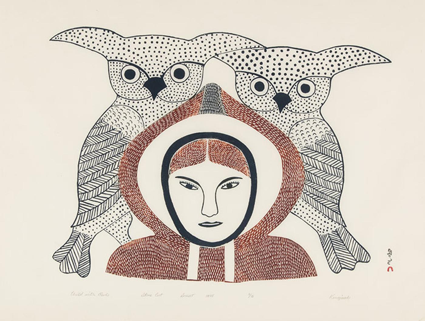 Kenojuak Ashevak (1927-2013) - Child with Owls