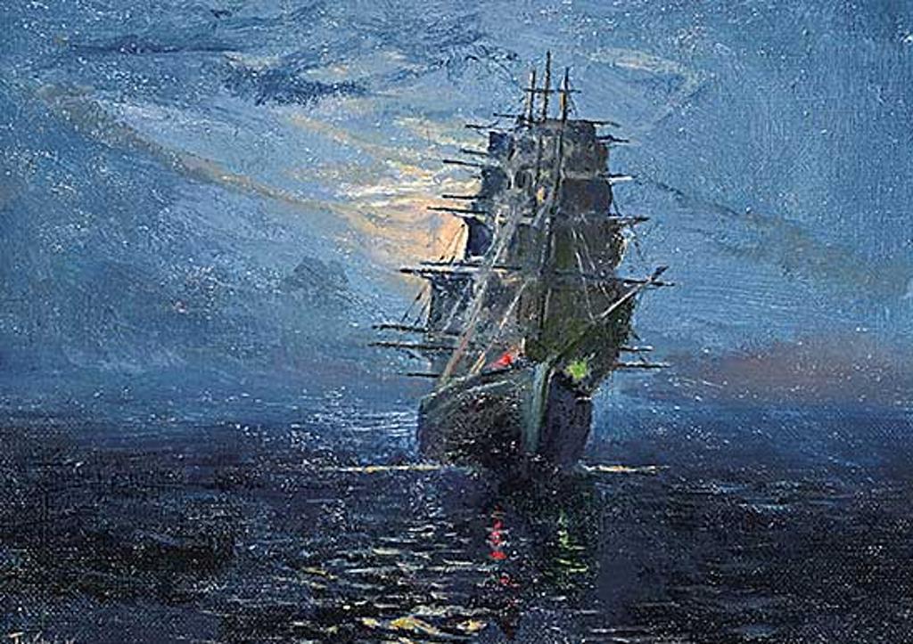 John Davenall Turner (1900-1980) - Untitled - Sailing Ship in the Moonlight