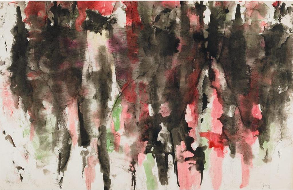 Lise Gervais (1933-1998) - Abstraction En Noire, Verte Et Rouge