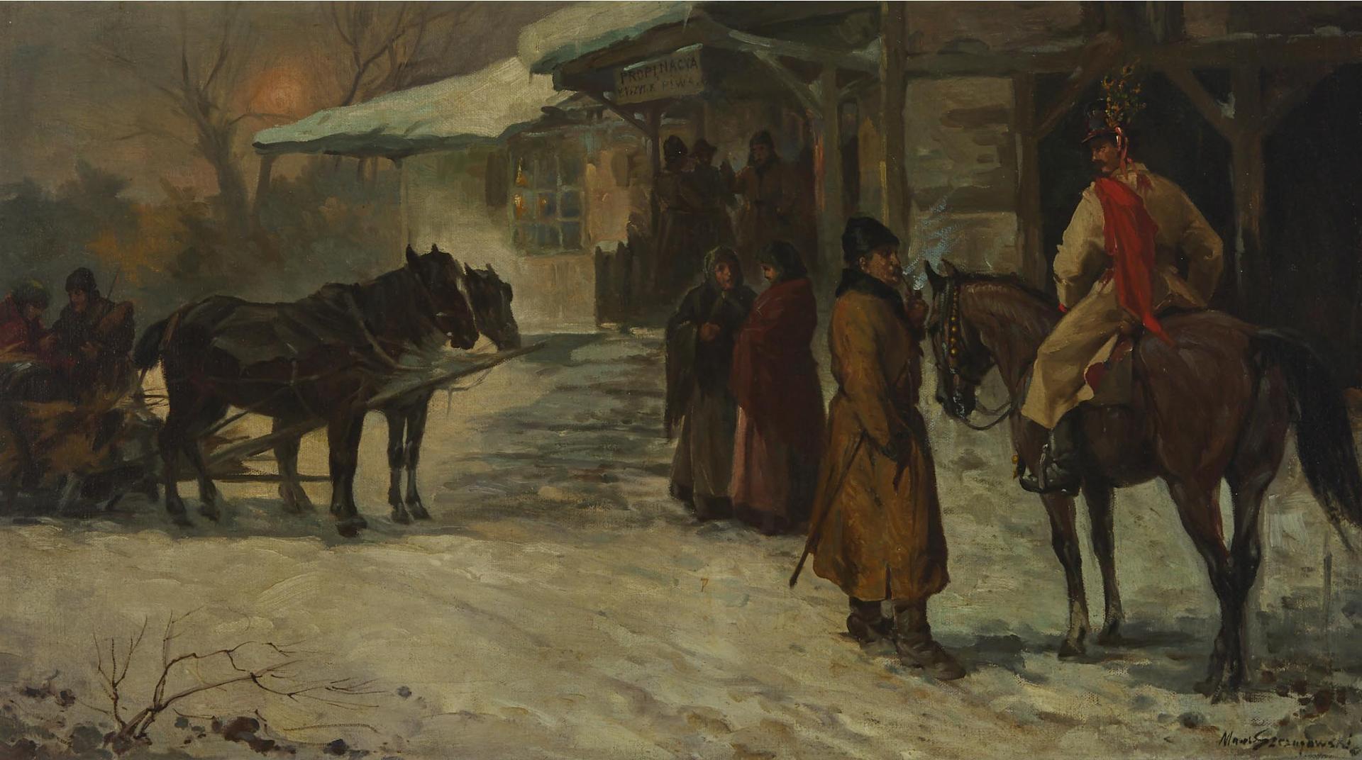 Marian Szczugowski - Outside A Village Tavern