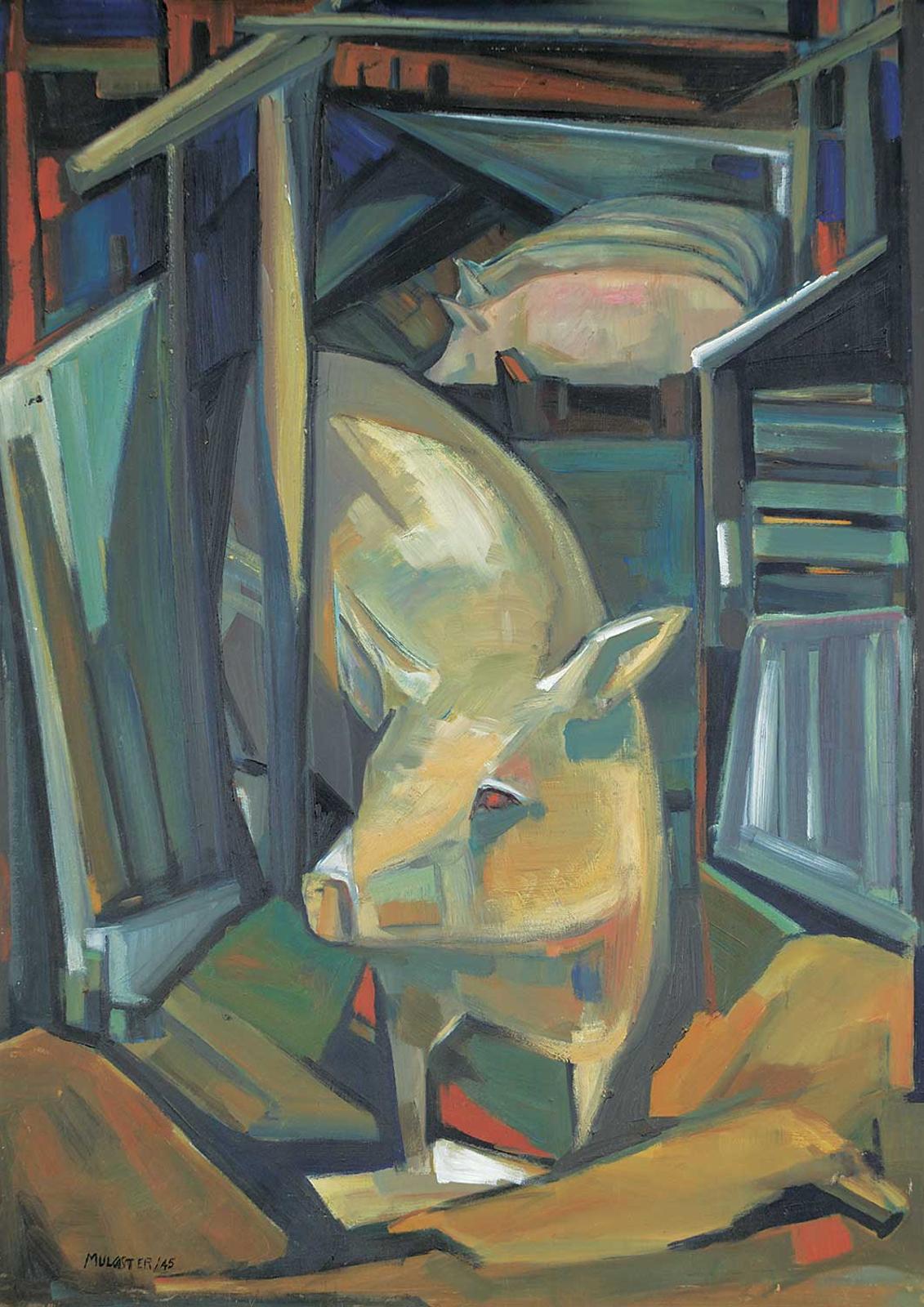Wynona Croft Mulcaster (1915-1985) - Untitled - Pigs in the Barn