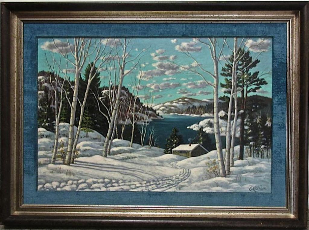 N.G. Taylor - Winter Lake Scene With Cabin
